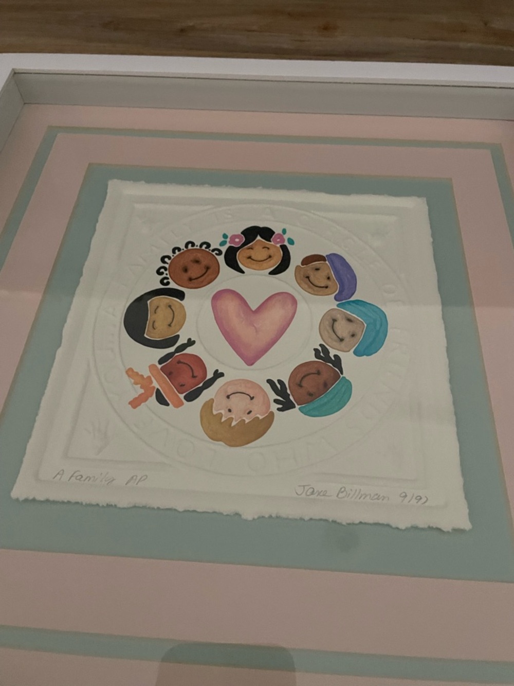 Jane Billman Signed AP-Artists Proof “A Family” Framed Embossed Children’s Decor